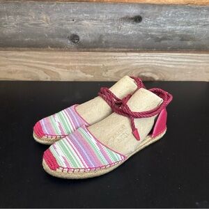 UGG Women’s Libbi Serape Striped Canvas Espadrilles Pink Fuschia Ankle Tie 7